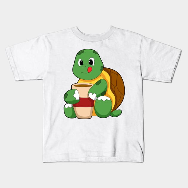 Turtle with Cup of Coffee Kids T-Shirt by Markus Schnabel